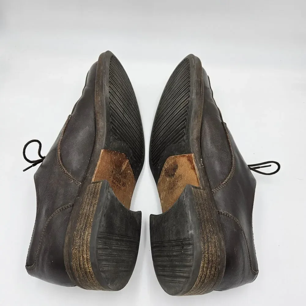 J Crew Brown‎ Leather Split Apron Toe Blucher Derby Shoes Mens Size 10 H Italy